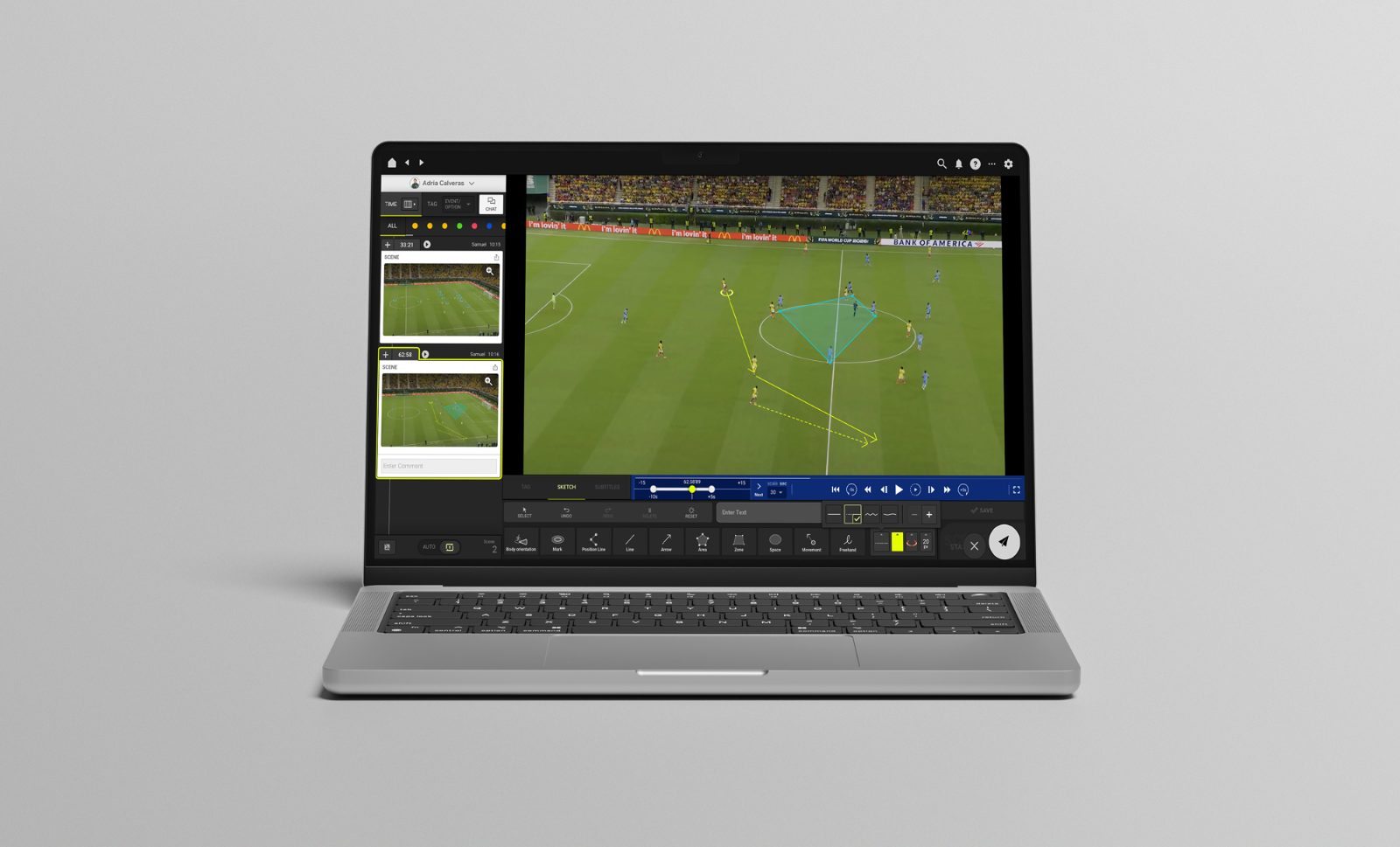 Match and player analysis open on a laptop during study