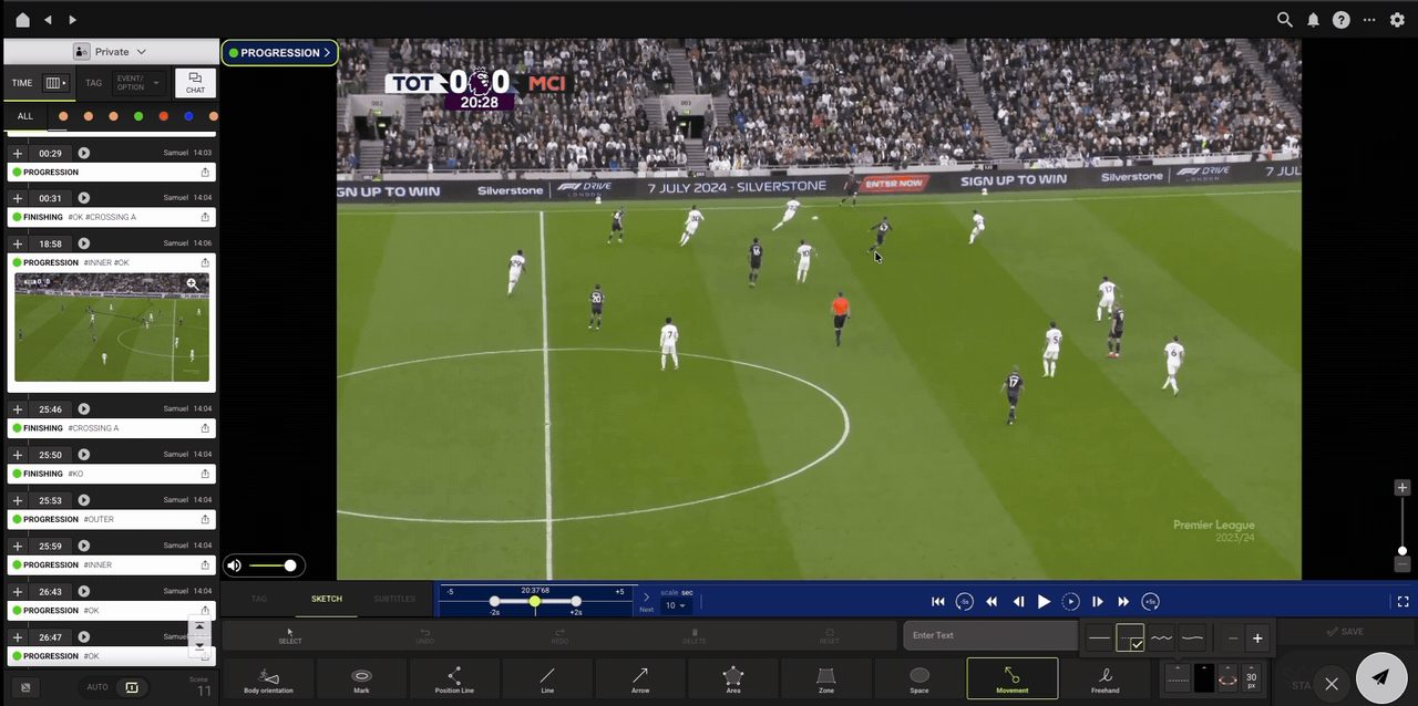 Tactical sketching and video analysis software in action